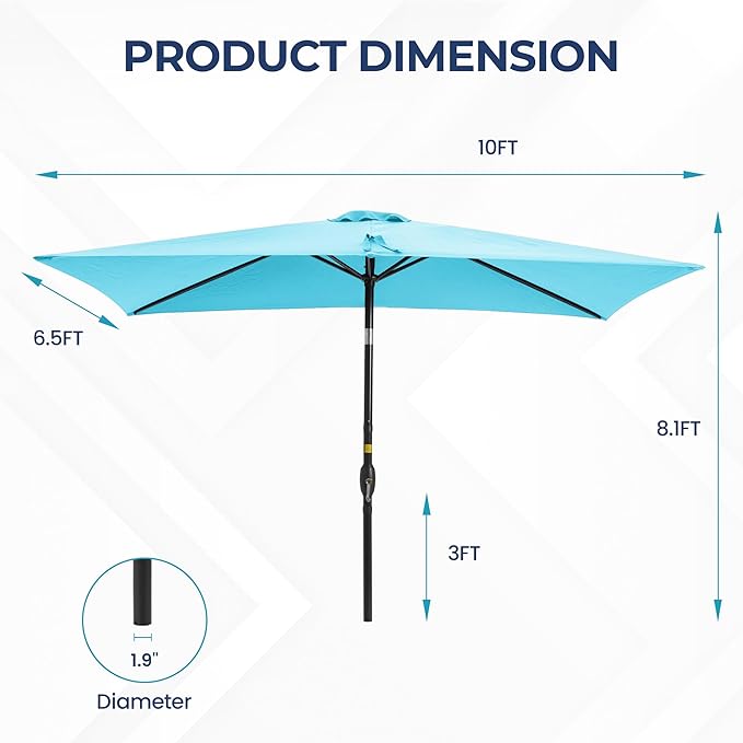 SUNVIVI OUTDOOR Patio Umbrella, Rectangular Patio Umbrella, Metal Pole Square Outdoor Umbrella with Crank and Push Button Tilt, Large Outdoor Umbrella with Polyester Canopy