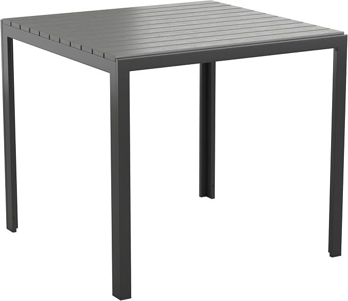 Flash Furniture Harris Commercial Indoor/Outdoor Patio Table - Black Poly Resin Slatted Top - Black Steel Frame - Seating for 4