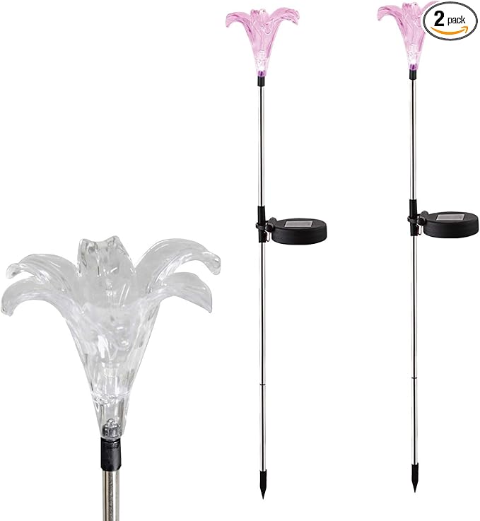 CANDLE CHOICE Solar Powered Landscape LED Lights Outdoor Waterproof Color Changing Garden Stake Lights for Outside Yard Lawn Flower Beds Plant Path Christmas Decorations Figurine Lily 2 Pack