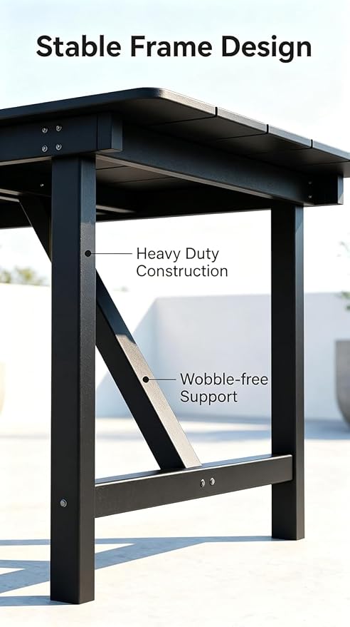 Amopatio HDPE Patio Outdoor Dining Table for 6 All Weather Rectangular Table with Umbrella Hole for Porch Deck Garden Backyard Poolside