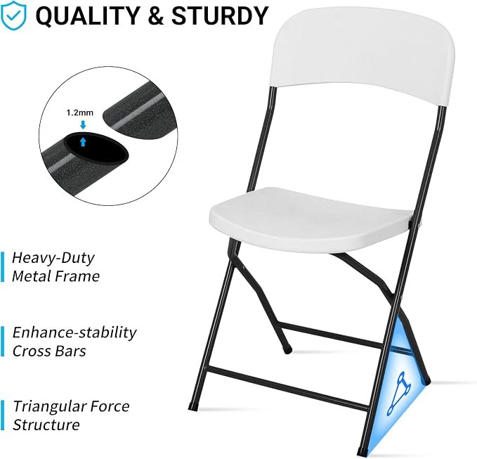 8ft Folding Table and Chairs, Outdoor Folding Chairs Set of 8, Foldable Table with Handle, Tables and Chairs for Parties, Picnic, Event, Indoor Outdoor Activities, at Home and Commercial Use, White