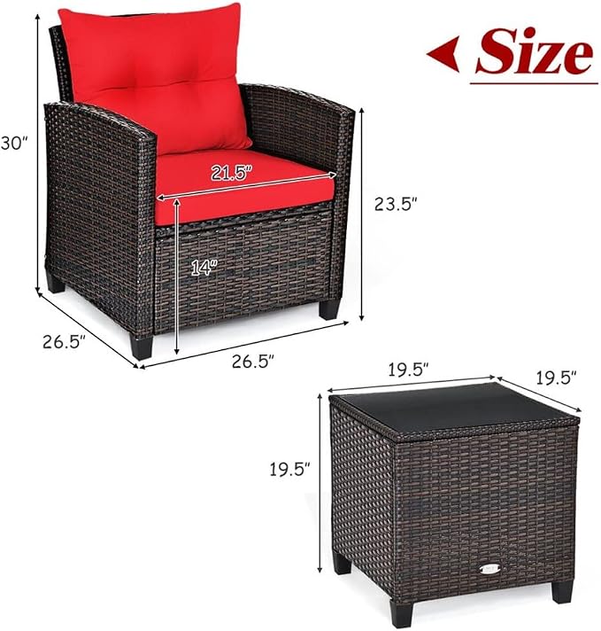 3PCS Patio Rattan Furniture Set Cushioned Conversation Sofa Coffee Table for Your Outdoor Space(D)