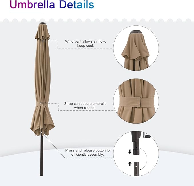COBANA Patio Umbrella, Outdoor Table Umbrella of 9-Feet with 8 Ribs and Push Button Tilt and Crank, Beige