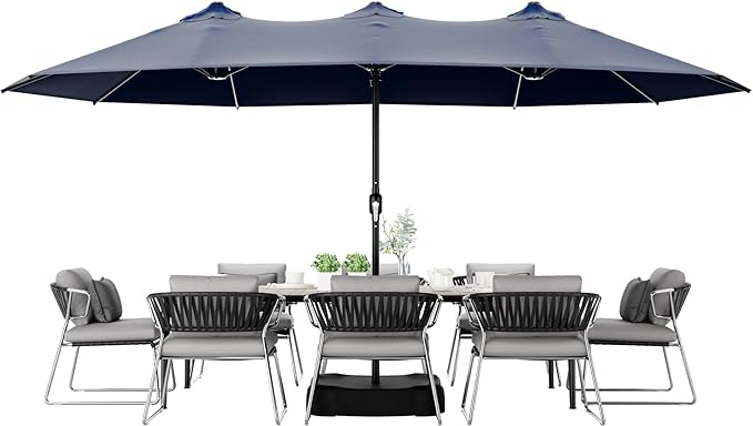 Joyside 15FT Large Patio Umbrella, Outdoor Double Sided Umbrella, Rectangle Umbrella with Crank Handle, 12 Sturdy Ribs for Deck, Porch and Pool