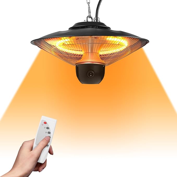 Outdoor Patio Heater, 1500W Electric Infrared Hanging Patio Heater for Outdoor Use, Ceiling Mounted IP23 Waterproof with 3 Heating Levels 30/60Mins Timer, for Porch Garage Balcony