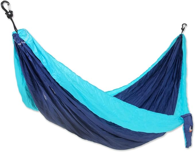 NOVICA Navy Blue with Turquoise Trim Parachute Portable 1 Person Camping Hammock with Hanging Straps, 'Sea Dreams' (Single)