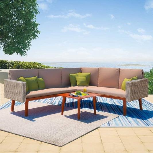4 Piece Patio Lounge Set with Cushions, Outdoor Sofa Sets Patio Conversation Set Outdoor Dining Sets Sectional Sofa for Poolside Exhibition Garden Negotiation Area Poly Rattan Gray