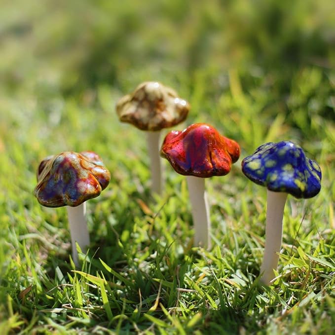 Danmu Garden Decor, 4pcs (Random Color) Ceramic Mushroom for Garden, Yard, Fairy Garden - Lawn Ornament Décor, Pottery Ornament 4.52" in Height | Quality Ceramic,Vibrant Color,Weather Proof,Mushroom Garden Decor,Fairy Garden Decor,Darden Decor for Outside