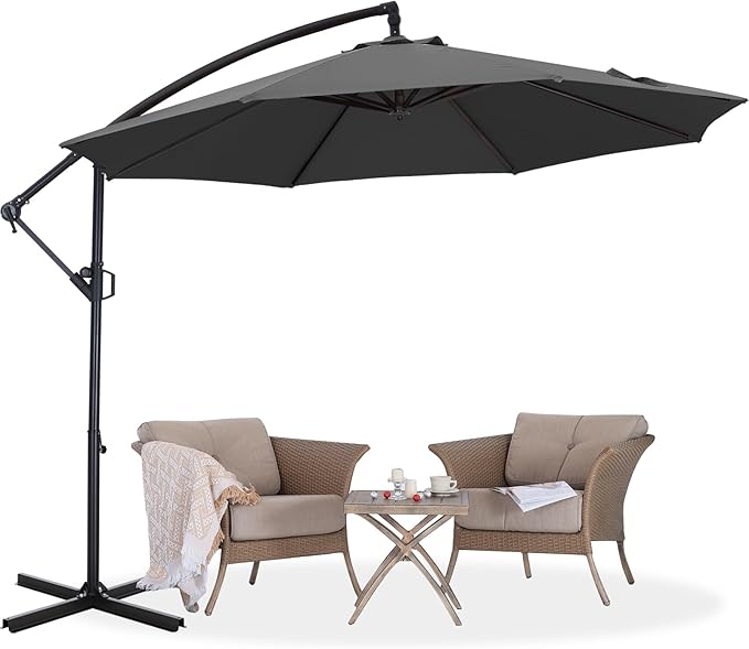 ABCCANOPY 10FT Cantilever Patio Umbrella with base included, 360° Rotation Outdoor Offset Umbrella for Backyard, Deck, Poolside (Dark Gray)