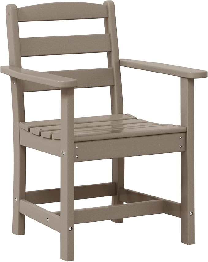 WestinTrends Ashore Outdoor HDPE Patio Classic Dining Arm Chair, Weathered Wood