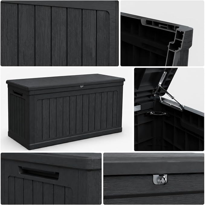 180 Gallon Large Outdoor Storage XXL Deck Box for Patio Furniture, Outdoor Cushions, Garden Tools and Sports/Pools Equipment, Waterproof Resin, Lockable, Black (Black + Plastic)