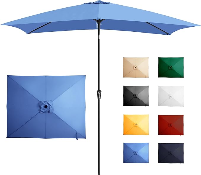 Ayge 6.5x10FT Rectangular Patio Umbrella Outdoor Table Umbrella w/Push Button Tilt & Crank Rectangle Market Umbrella UV Protection for Garden,Deck,Lawn,Yard & Pool,Blue