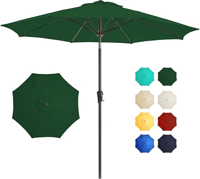 9FT Outdoor Patio Umbrella Outdoor pool Umbrella with Push Button Tilt and Crank, Market Umbrella 8 Sturdy Ribs UV Protection for Garden, Deck, Backyard (Green)