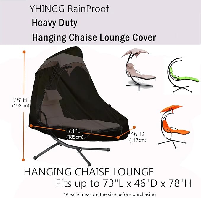 Patio Hanging Chaise Lounge Cover 900D 73 Inch Waterproof Heavy Duty Outdoor Swing Chair Hammock Cover