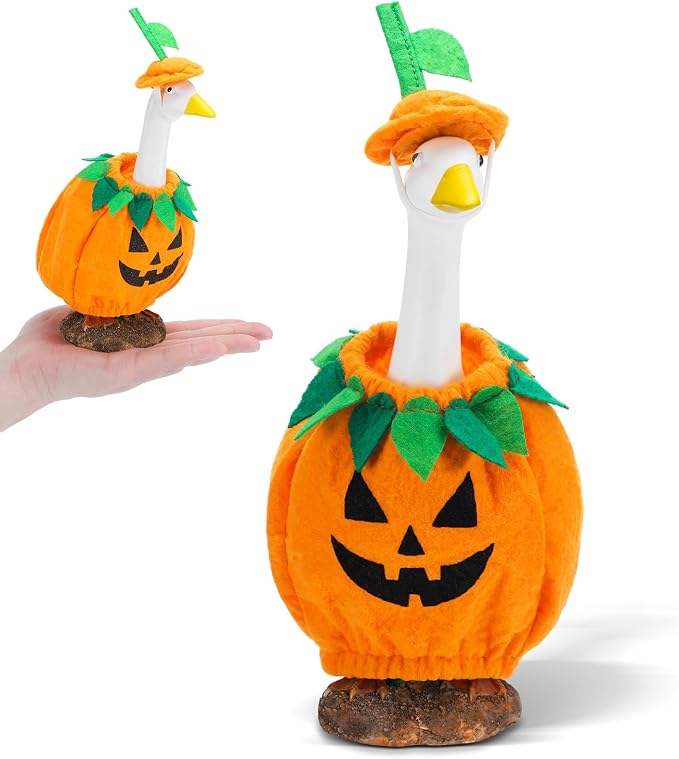 7'' Desk Pumpkin Goose Outfit Back to School Mini Porch Goose Clothes Yard Silly Lawn Duck Shirt for School Classroom Cement Plastic Duck Student