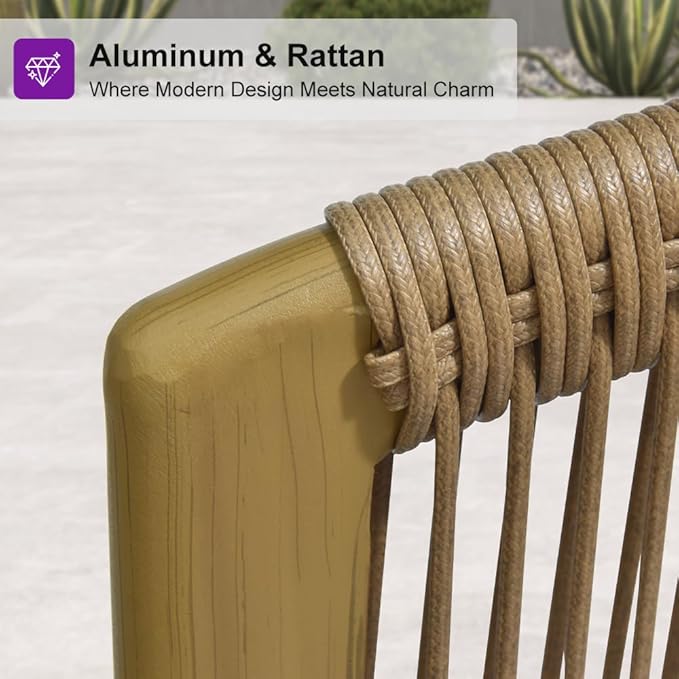 PURPLE LEAF 4-Piece Wicker Outdoor Patio Furniture Set Aluminum Rattan Sofa Conversation Set with Cushions and Coffee Table for Garden Backyard Wood Grain