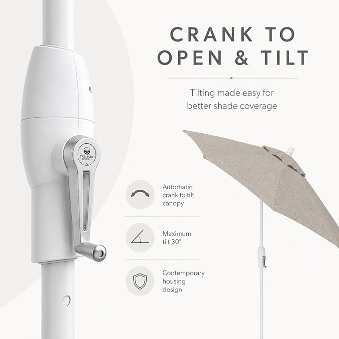 Treasure Garden 9ft Patio Umbrella - Outdoor Furniture Market Umbrella – Deluxe Auto-Tilt – White Aluminum Frame (Sunbrella, Cast Silver)