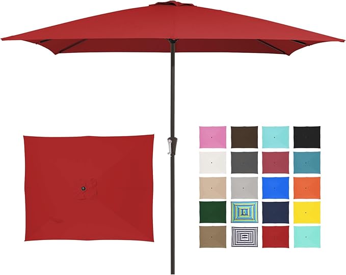 JEAREY 8x10 ft Rectangular Patio Umbrellas Outdoor Table Market Umbrella w/Crank, 8 Sturdy Ribs, UV Protection Windproof Sunproof for Garden, Deck, Backyard, Pool(Red)