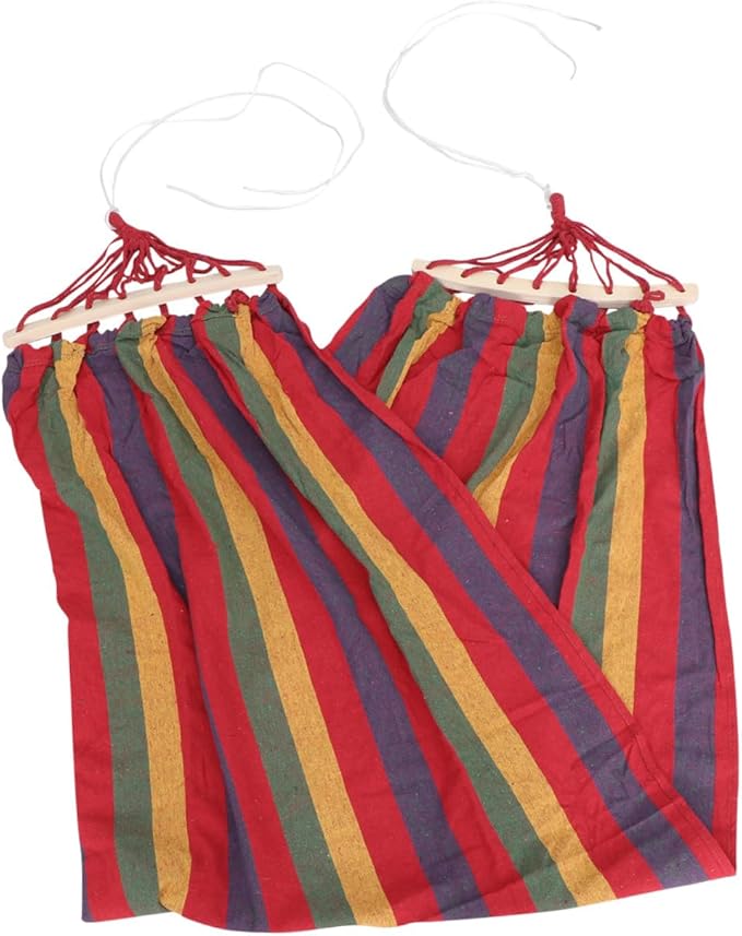 Wakauto Traveling Single Person Hammock Rainbow Striped Cotton Canvas Outdoor Swing for Camping and Leisure with Anti-tip Design
