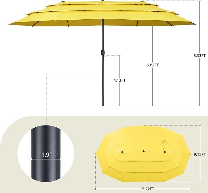 Ainfox 15ft Large Patio Umbrella, Outdoor Double-Sided Pool Umbrellas, 3 Tiers Large Rectangle Market Umbrella for Poolside
