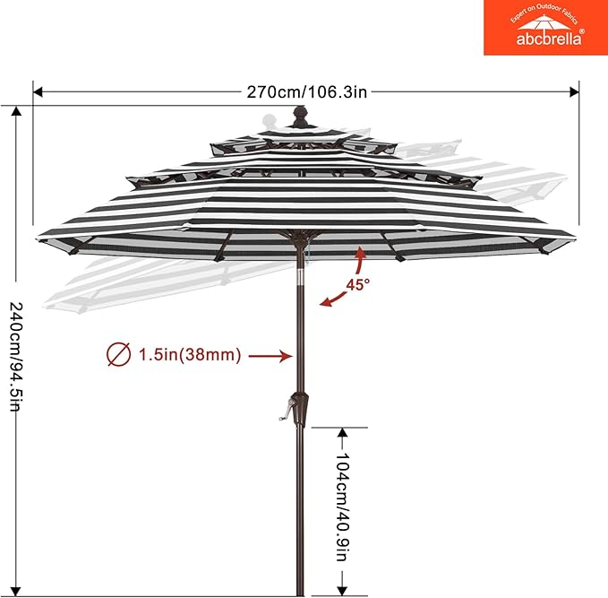 ABCCANOPY 5-Year 10-Year No Fading 9FT 3 Tiers Patio Umbrella, Outdoor Table Umbrella with 8 Sturdy Ribs for Deck, Backyard, Garden, Yard