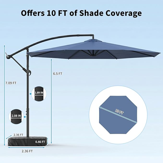 10ft Cantilever Offset Patio Umbrella with Base, Large Outdoor Patio Umbrella, 360° Rotation & Easy Tilt Adjustment, UV Protection Waterproof Patio Umbrellas for Backyard, Garden, Patio, Deck, Pool
