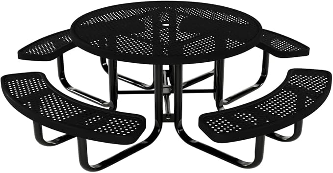 COATEDOUTDOORFURNITURE Heavy-Duty Portable Outdoor Kids Table with Umbrella Hole, Punched Steel Kids Picnic Table, Commercial-Grade, Made in America (46 in, Round, Childrens, Textured Black)