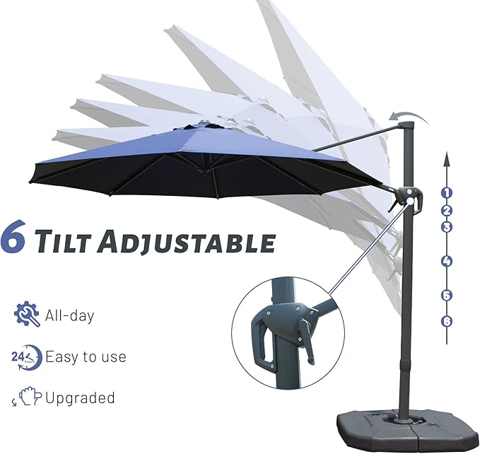 Domi 10FT Cantilever Patio Umbrella, Aluminum Windproof Outdoor Umbrella with 360°Rotation, Round Offset Sun Shade Umbrella for Outside Deck Backyard Garden Pool, Navy Blue