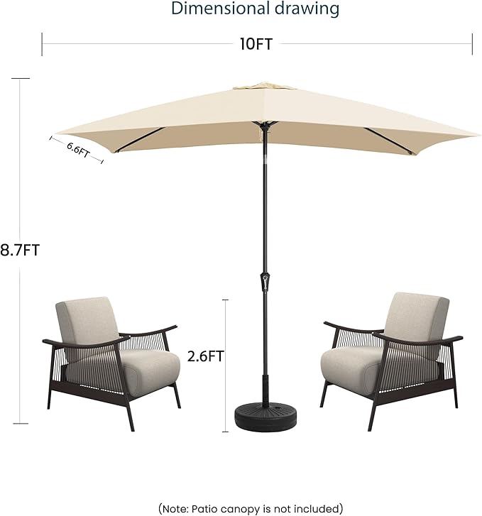 6.5x10FT Rectangular Patio Umbrella with Push Button Tilt & Crank Lift for Garden,UV Protection Outdoor Umbrella for Deck,Pool and Yard,Beige