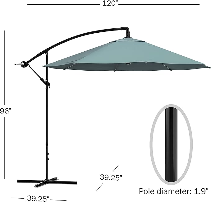 10 Ft Offset Cantilever Patio Umbrella - Fade-Resistant Shade Umbrella Outdoor Patio Canopy with Cross Base for Garden, Lawn, Deck, Yard or Pool by Pure Garden
