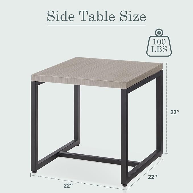 Belord Small Outdoor Side Table: 50 Lbs Weight Capacity Square Metal Patio Side Table with Anti-Rust Frame, Modern Outdoor End Table Furniture - Grey