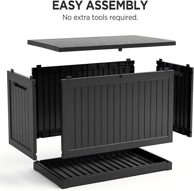 200 Gallon Resin Outdoor Storage Box for Garden Tools, Pool Supplies & Outdoor Patio Cushions – UV-Resistant, Waterproof, Durable Material – Lockable (Black)