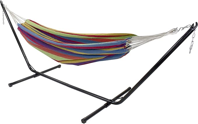 Northlight 72" Yellow and Blue Striped Woven Double Brazilian Hammock