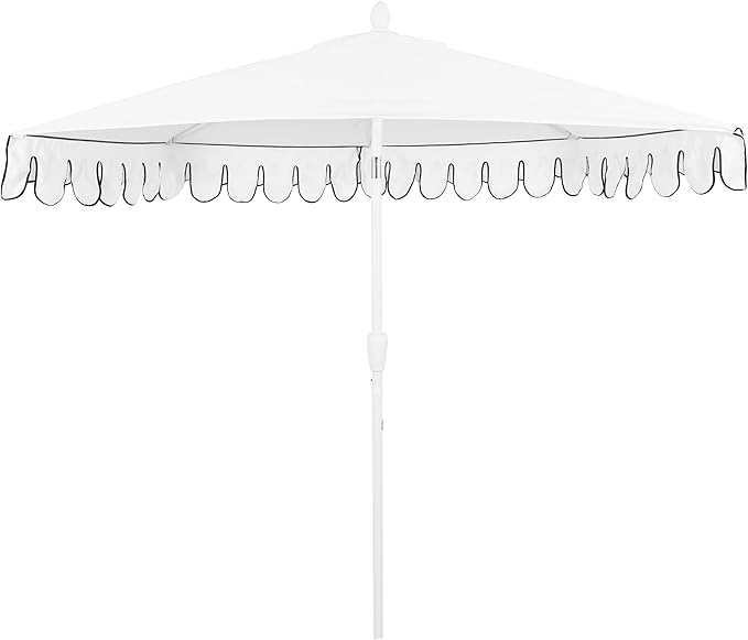 JONATHAN Y Terrace Scalloped 9 ft. Half Round Patio Umbrella with Crank Lift and Tilt, Coastal Semicircle Market Wall Umbrella for Balcony, White/Black, White Pole UMB1202D