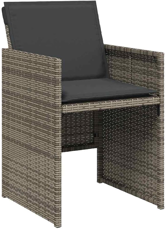 15 Piece Patio Dining Set with Cushions Gray Poly Rattan Outdoor Furniture Table and 14 Chairs for Garden Backyard Porch Dining Tempered Glass Foldable Seats Space Saving UV Proof 242. 5lb Capacity
