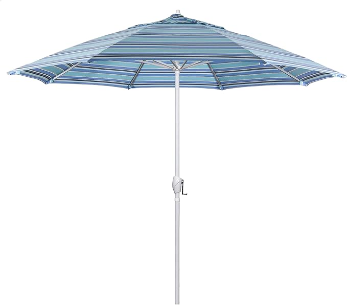California Umbrella 12-Year Protection 9' Rd Aluminum Patio Umbrella, Crank Lift, Auto Tilt, White Finish, Sunbrella Dolce Oasis