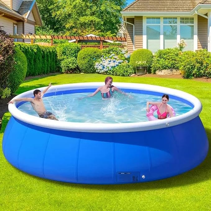 6FT Inflatable Swimming Pool, PVC Above Ground Family Pool, Blue | Durable PVC Construction, Quick Setup, Foldable Design, Ideal for Backyard Summer Fun