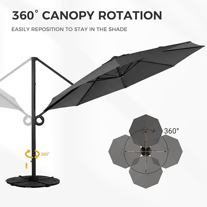 Grand patio 12 FT Patio Umbrella, Outdoor Large Round Cantilever Umbrella with 360° Rotation, Aluminum Offset Umbrella for Patio Garden Deck Pool, Dark Gray