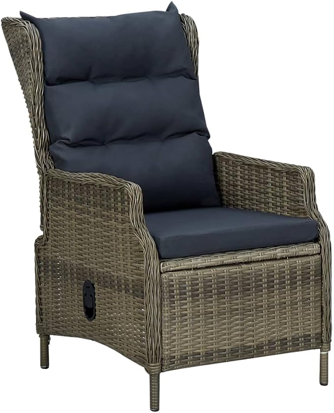 9 Piece Patio Dining Set with Cushions, Brown Poly Rattan Outdoor Furniture with Powder-Coated Steel Frame and Glass Tabletop