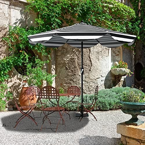 Tempera 9ft Auto Tilt Scalloped Patio Umbrellas Outdoor Table Umbrellas with Fade Resistant Canopy, 8 Sturdy Rids, Vintage Umbrellas for Lawn, Pool, Deck, Balcony
