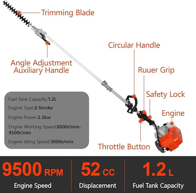 52cc Gas Weed Wacker, 5 in 1 Weed Eater Gas Powered, Brush Cutter and Gas String Trimmer 2-Cycle Extreme Duty, 1-Year Warranty, Grass Trimmer 2025 Upgraded