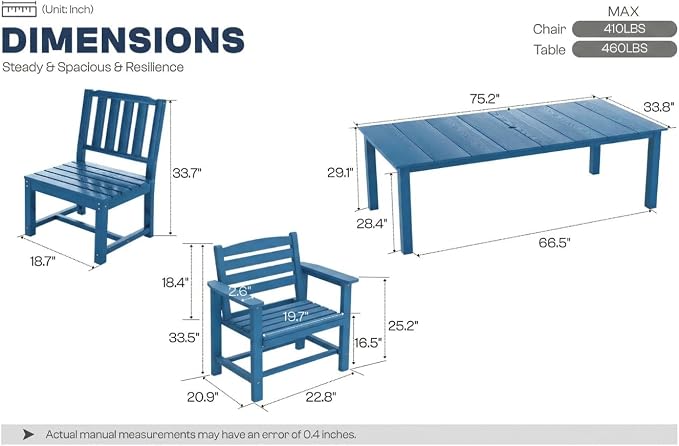 Perli™ 9-Piece Outdoor Dining Set, All-Weather HDPE Patio Furniture with 8 Ergonomic Chairs & Large Table, Built-in Umbrella Hole, UV-Resistant Set for Backyard, Deck, Poolside, Blue