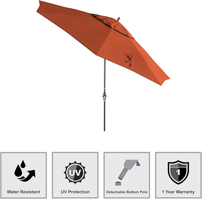 California Umbrella 11Ft Fiberglass Rib Patio Umbrella, Hand-Crank, Tilt-Collar, Gray Frame, Solution Dyed Sunset Fabric