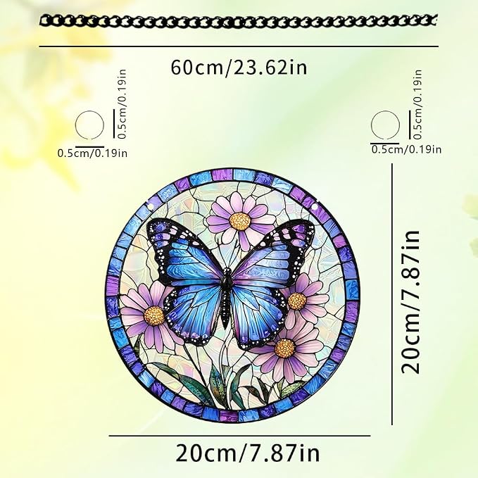 8 Inch Acrylic Window Hanging, Butterfly Flower Stained Glass Suncatcher, Window Decor, Plant Lover Gift for Women, Best Friend, Family, Colleague, Classmate (232)
