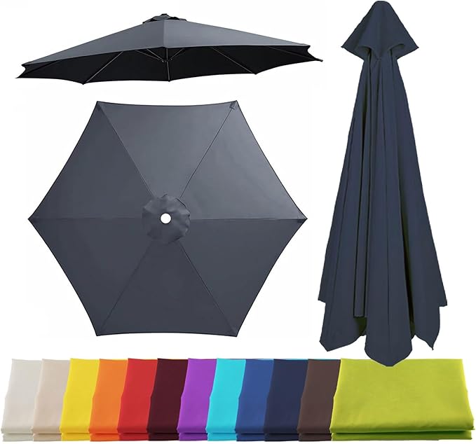 Patio Umbrella Replacement Canopy for 6/8 Ribs, Outdoor Table Market Yard Umbrella Replacement Top Cover, Waterproof Umbrella Canopy Fabric Replacement Canvas(Gray,6.6FT 6-Ribs)