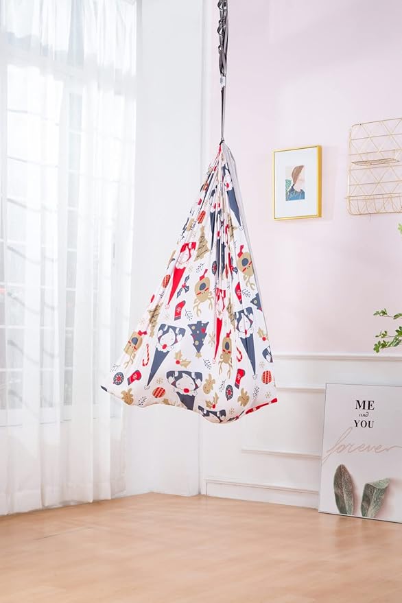 Therapy Swing Hammock Kids Cuddle Sensory Swing Indoor Therapeutic Hammock 360° Rotating Double Layer Elastic Rocking Cloth Swing Gifts for Children with ADHD SPD Asperger Autism (Christmas)