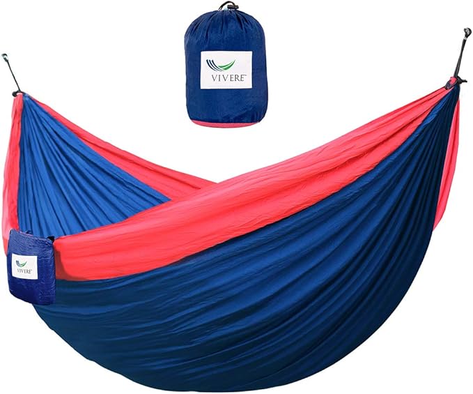 Vivere Parachute Nylon Double Hammock, Navy/Red