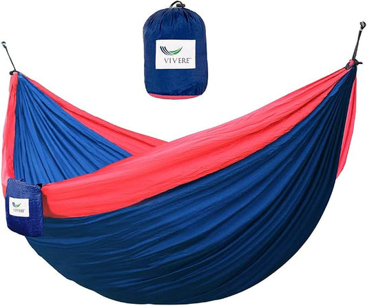Vivere Parachute Nylon Double Hammock, Navy/Red