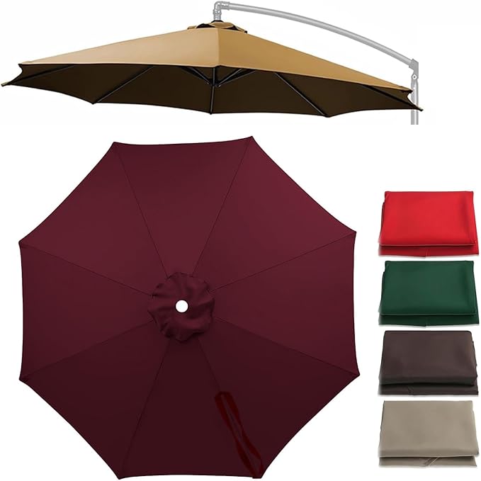Cantilever Umbrella Replacement Canopy 7.5ft/9ft/10ft/11ft 6/8 Ribs, Fade Resistant Outdoor Offset Patio Umbrella Fabric Cover, Waterproof Shade Top for Deck
