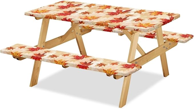 Fall Table Cover with Bench Covers Washable Rectangle Table Cover Outdoor Patio Camping Essentials Picnic Table and Chair Decorative Cover Suitable for Fall Thanksgiving